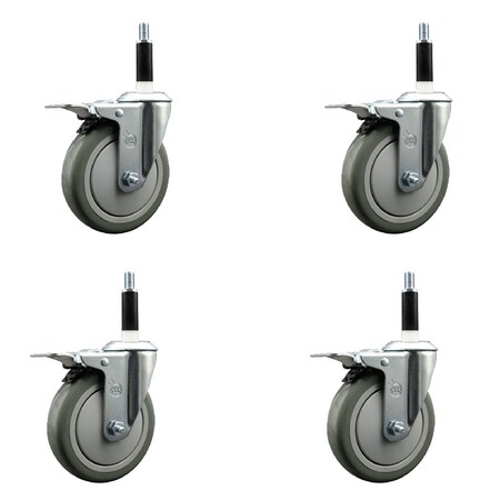 Service Caster 5'' Gray Poly Swivel 7/8'' Expanding Stem Caster Set Total Lock Brake, 4PK SCC-EXTTL20S514-PPUB-78-4
